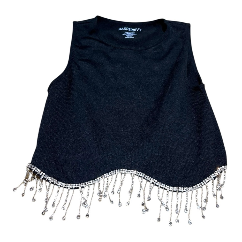 Black Sleeveless Top with Sparkly Fringe
